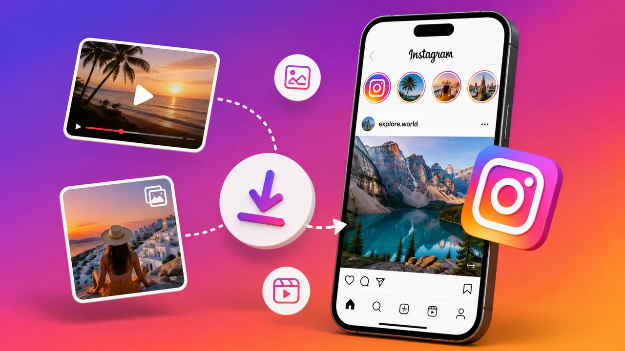 Download de vídeos em alta velocidade do Instagram para o celular com efeitos em neon 3d